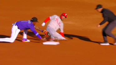 Bryce Harper safe at second base after a review 