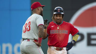 José Ramírez steals second after a review in the 7th