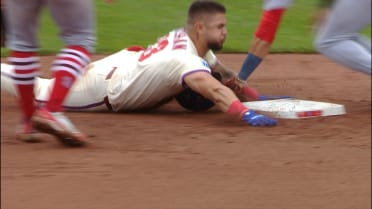 Rafael Marchán safe at second after review