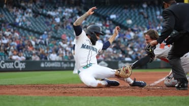 J.P. Crawford out at home after challenge